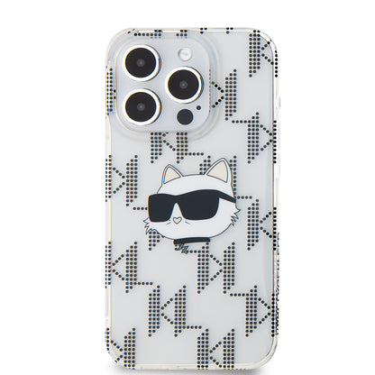 Fodral för Apple iPhone 15 Pro, Karl Lagerfeld, IML Electroplated Choupette Head, Transparent