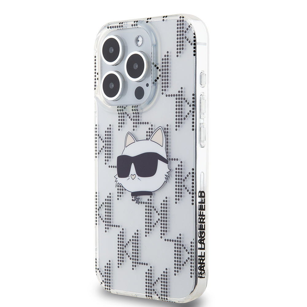 Fodral för Apple iPhone 15 Pro, Karl Lagerfeld, IML Electroplated Choupette Head, Transparent