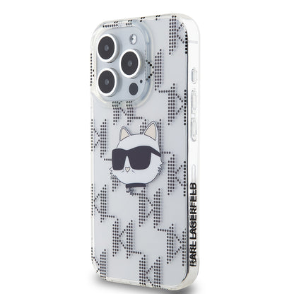 Fodral för Apple iPhone 15 Pro, Karl Lagerfeld, IML Electroplated Choupette Head, Transparent