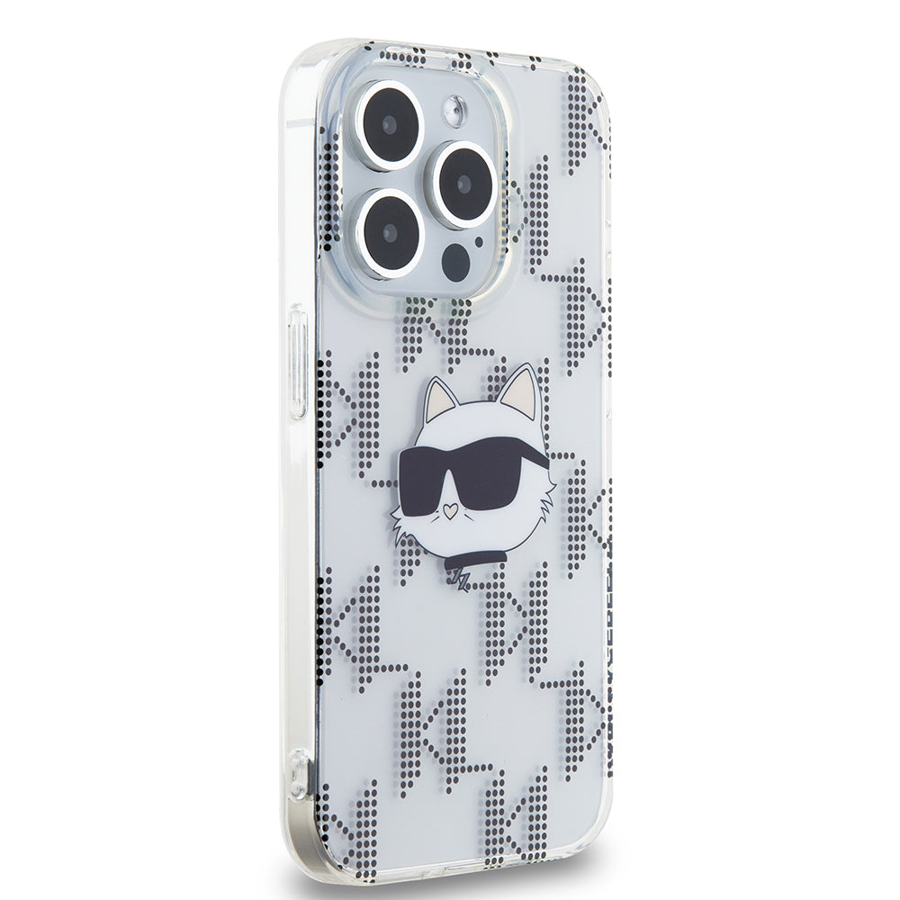 Fodral för Apple iPhone 15 Pro, Karl Lagerfeld, IML Electroplated Choupette Head, Transparent