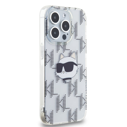 Fodral för Apple iPhone 15 Pro, Karl Lagerfeld, IML Electroplated Choupette Head, Transparent