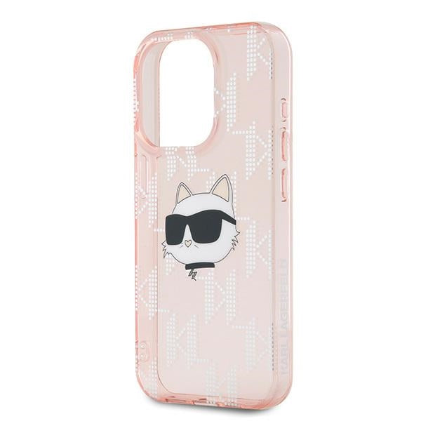 Skyddsfodral för Apple iPhone 15 Pro, Karl Lagerfeld, IML Luxury Monogram Choupette's Head, Rosa