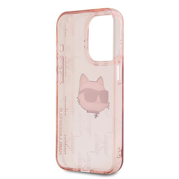 Skyddsfodral för Apple iPhone 15 Pro, Karl Lagerfeld, IML Luxury Monogram Choupette's Head, Rosa