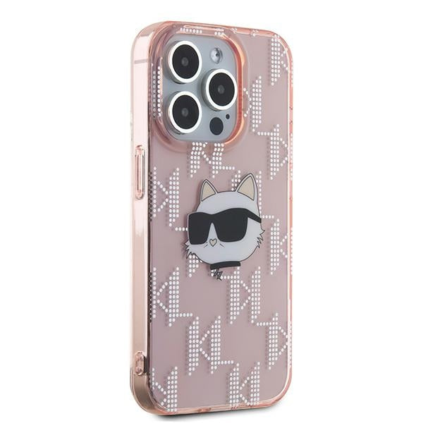 Skyddsfodral för Apple iPhone 15 Pro, Karl Lagerfeld, IML Luxury Monogram Choupette's Head, Rosa