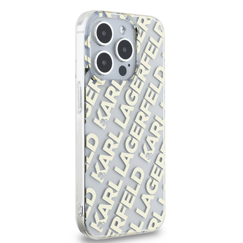 Skyddsfodral för Apple iPhone 15 Pro, Karl Lagerfeld, IML Luxury Monogram KL Pattern with Strap, Svart