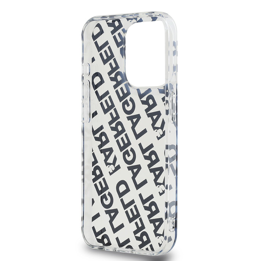 Skyddsfodral för Apple iPhone 15 Pro, Karl Lagerfeld, IML Luxury Monogram KL Pattern with Strap, Svart