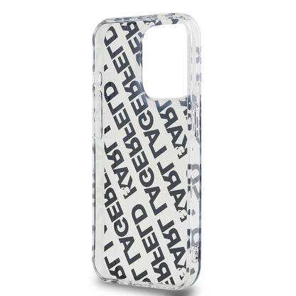 Skyddsfodral för Apple iPhone 15 Pro, Karl Lagerfeld, IML Luxury Monogram KL Pattern with Strap, Svart