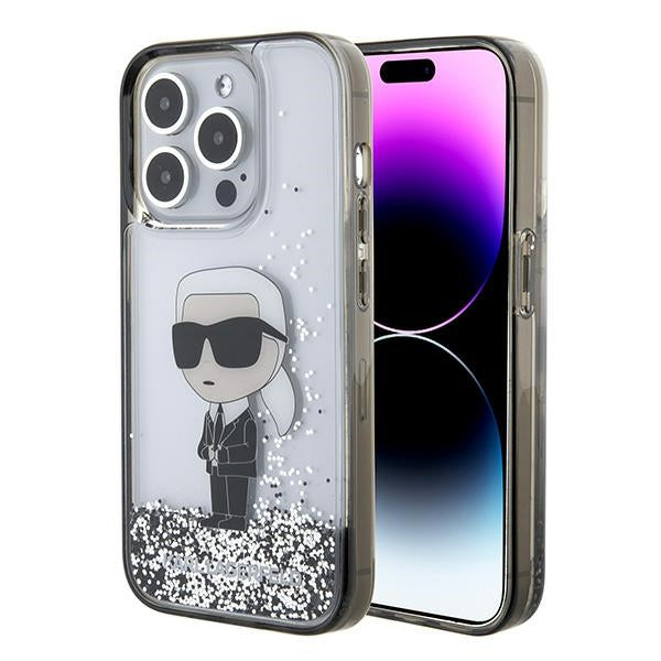 Skyddsfodral för Apple iPhone 15 Pro, Karl Lagerfeld, Liquid Glitter Ikonik Karl, Transparent