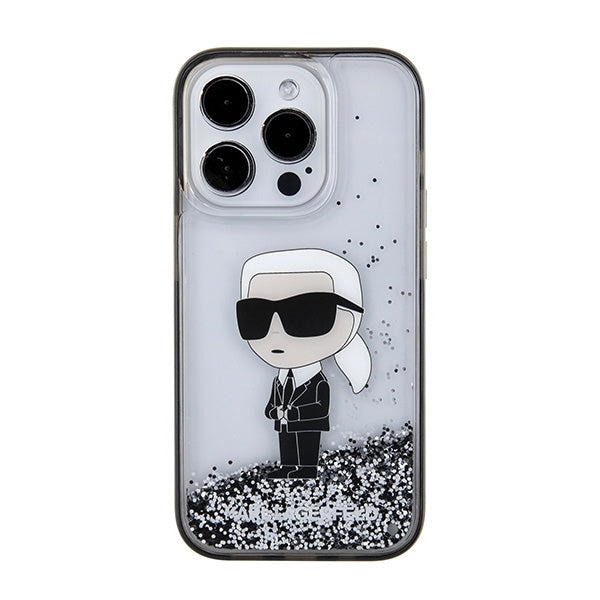 Skyddsfodral för Apple iPhone 15 Pro, Karl Lagerfeld, Liquid Glitter Ikonik Karl, Transparent