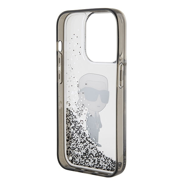 Skyddsfodral för Apple iPhone 15 Pro, Karl Lagerfeld, Liquid Glitter Ikonik Karl, Transparent
