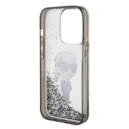 Skyddsfodral för Apple iPhone 15 Pro, Karl Lagerfeld, Liquid Glitter Ikonik Karl, Transparent