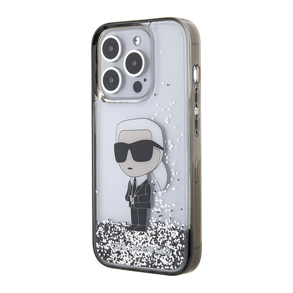 Skyddsfodral för Apple iPhone 15 Pro, Karl Lagerfeld, Liquid Glitter Ikonik Karl, Transparent