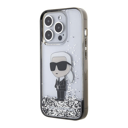 Skyddsfodral för Apple iPhone 15 Pro, Karl Lagerfeld, Liquid Glitter Ikonik Karl, Transparent