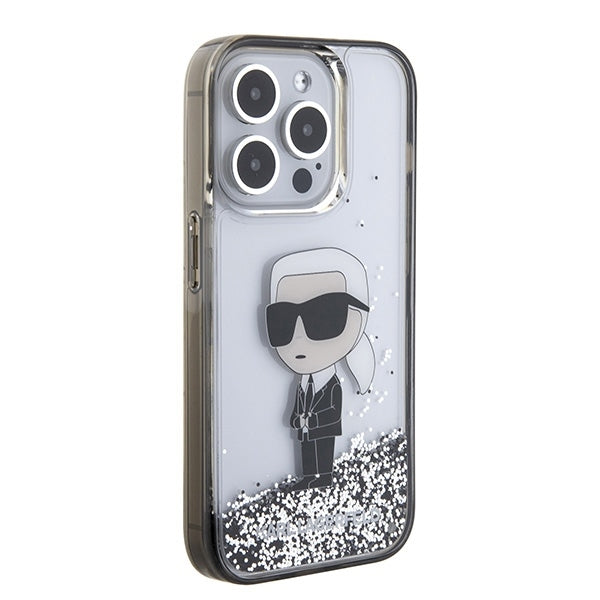Skyddsfodral för Apple iPhone 15 Pro, Karl Lagerfeld, Liquid Glitter Ikonik Karl, Transparent