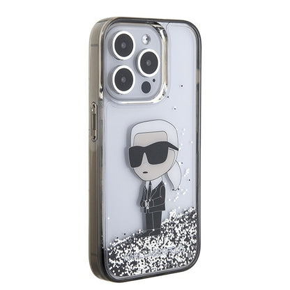 Skyddsfodral för Apple iPhone 15 Pro, Karl Lagerfeld, Liquid Glitter Ikonik Karl, Transparent