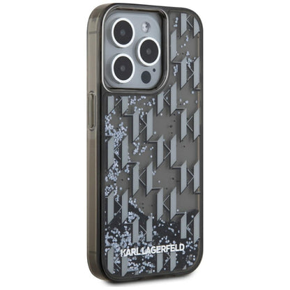 Fodral för Apple iPhone 15 Pro, Karl Lagerfeld, Liquid Glitter Monogram, Svart