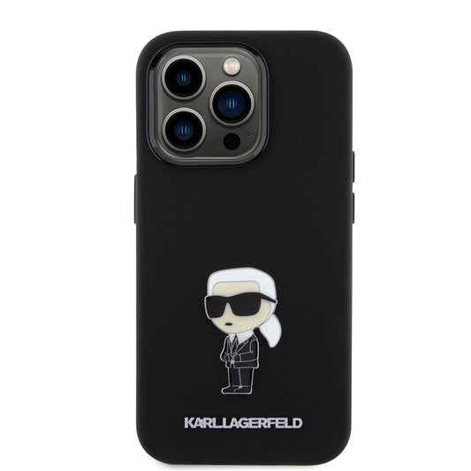 Fodral för Apple iPhone 15 Pro, Karl Lagerfeld, Silicone Metal Ikonik, Svart