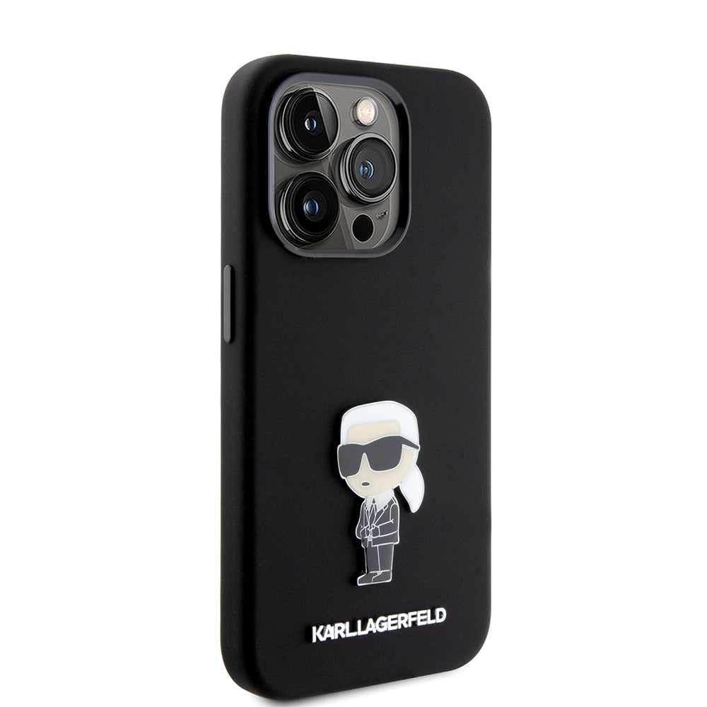 Fodral för Apple iPhone 15 Pro, Karl Lagerfeld, Silicone Metal Ikonik, Svart