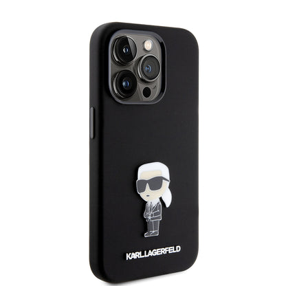 Fodral för Apple iPhone 15 Pro, Karl Lagerfeld, Silicone Metal Ikonik, Svart
