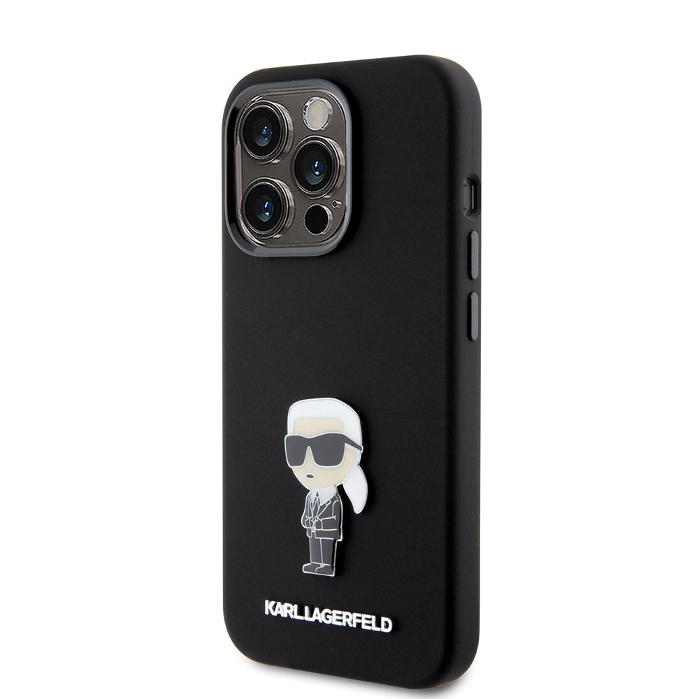 Fodral för Apple iPhone 15 Pro, Karl Lagerfeld, Silicone Metal Ikonik, Svart