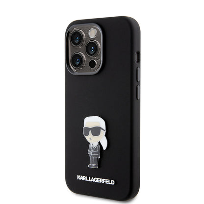 Fodral för Apple iPhone 15 Pro, Karl Lagerfeld, Silicone Metal Ikonik, Svart