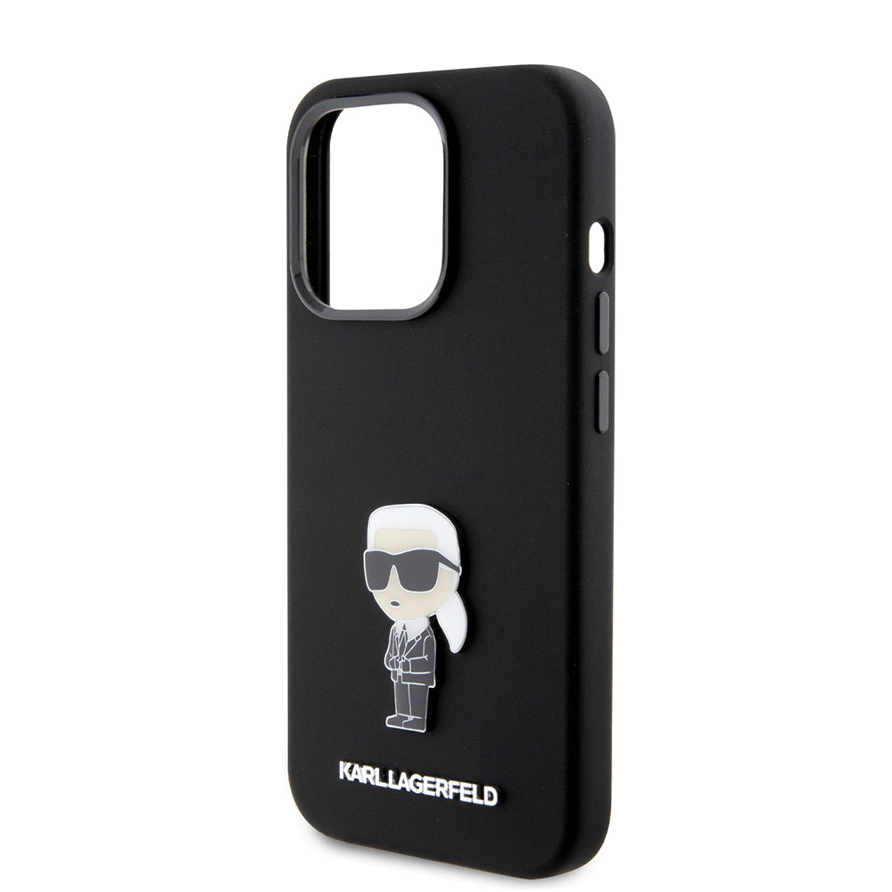 Fodral för Apple iPhone 15 Pro, Karl Lagerfeld, Silicone Metal Ikonik, Svart