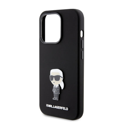 Fodral för Apple iPhone 15 Pro, Karl Lagerfeld, Silicone Metal Ikonik, Svart