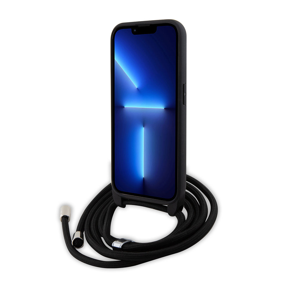 Fodral för Apple iPhone 15 Pro, Karl Lagerfeld, Saffiano Crossbody Monogram Metal Pin Karl, Svart