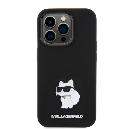 Fodral för Apple iPhone 15 Pro, Karl Lagerfeld, Silicone Choupette Metal, Svart