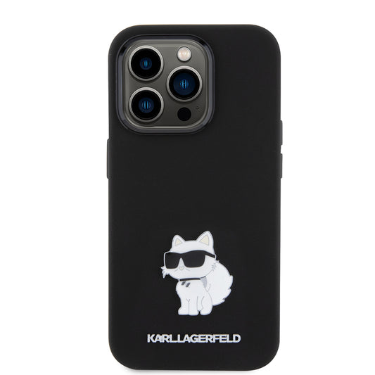 Case for Apple iPhone 15 Pro, Karl Lagerfeld, Silicone Choupette Metal, Black