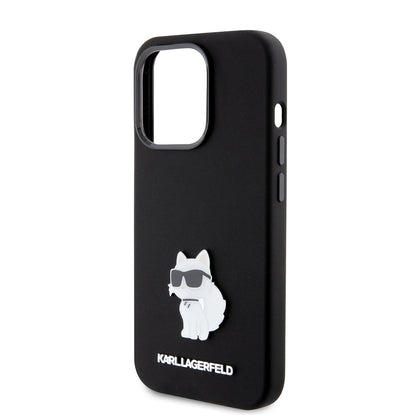 Fodral för Apple iPhone 15 Pro, Karl Lagerfeld, Silicone Choupette Metal, Svart