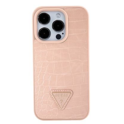 Skyddsfodral för Apple iPhone 15 Pro Max, Guess, Croco Triangle Metal Logo, Rosa