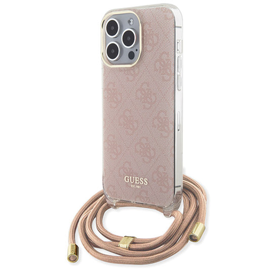 Fodral för Apple iPhone 15 Pro Max, Guess, Crossbody Cord 4G Print, Rosa