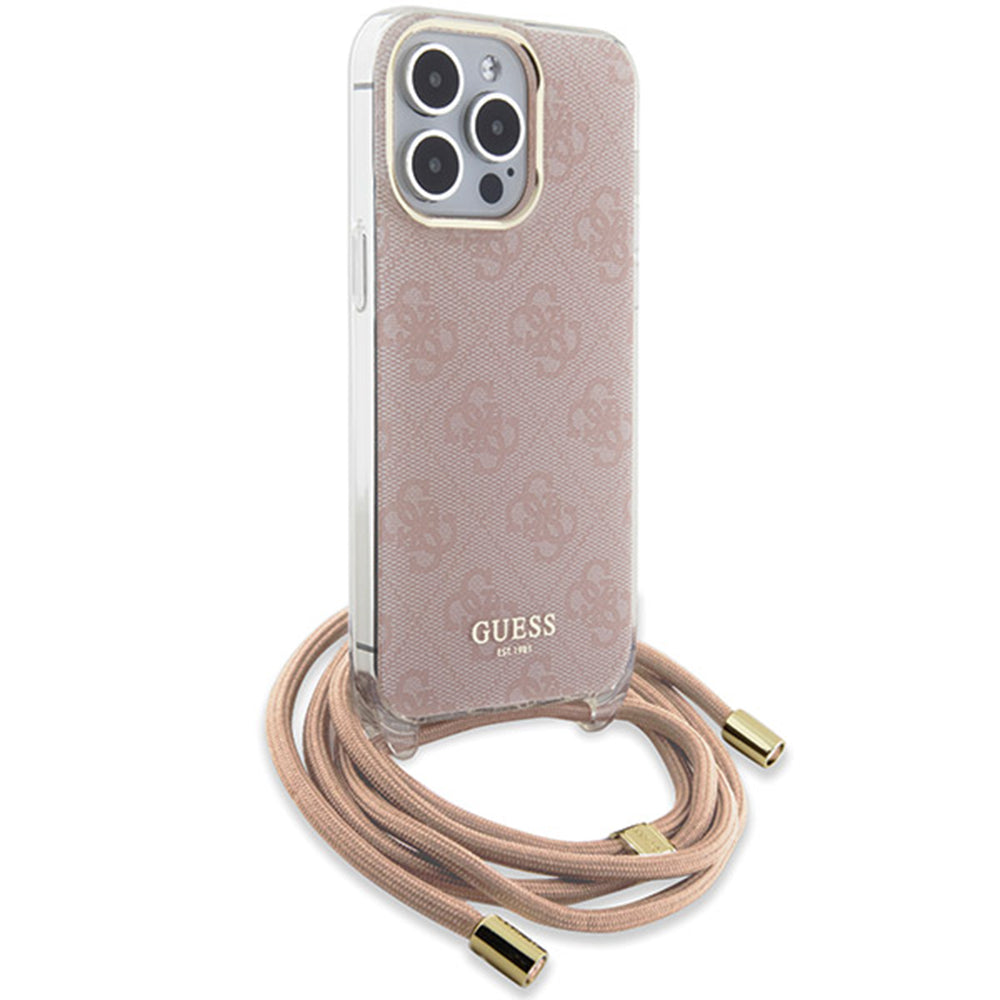 Fodral för Apple iPhone 15 Pro Max, Guess, Crossbody Cord 4G Print, Rosa
