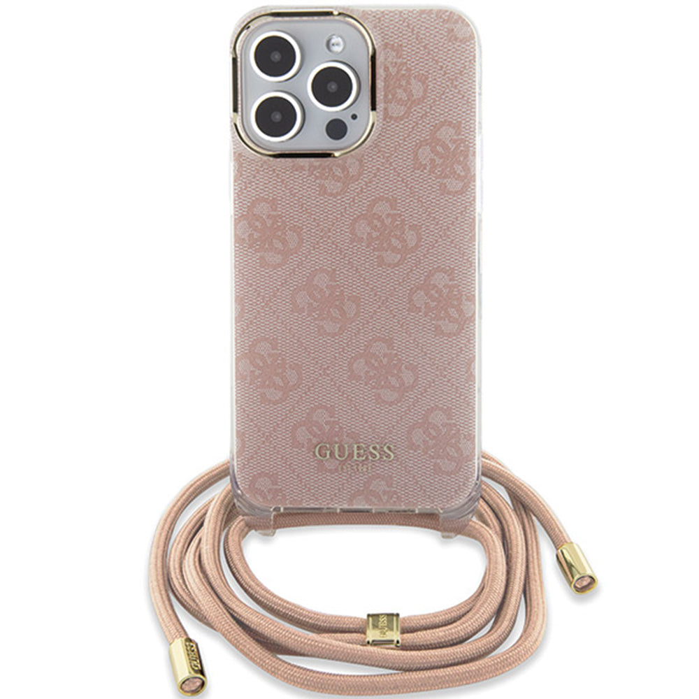 Fodral för Apple iPhone 15 Pro Max, Guess, Crossbody Cord 4G Print, Rosa