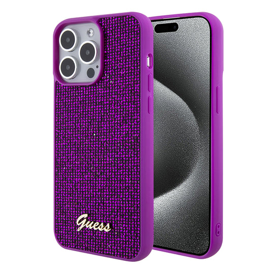 Skyddsfodral för Apple iPhone 15 Pro Max, Guess, Disco Metal Script, Fuchsia