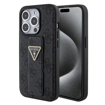 Case for Apple iPhone 15 Pro Max, Guess, Grip Stand 4G Triangle Strass, Black