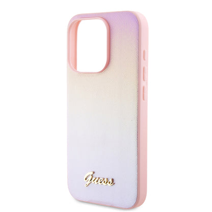 Skyddsfodral för Apple iPhone 15 Pro Max, Guess, Iridescent Metal Script, Rosa