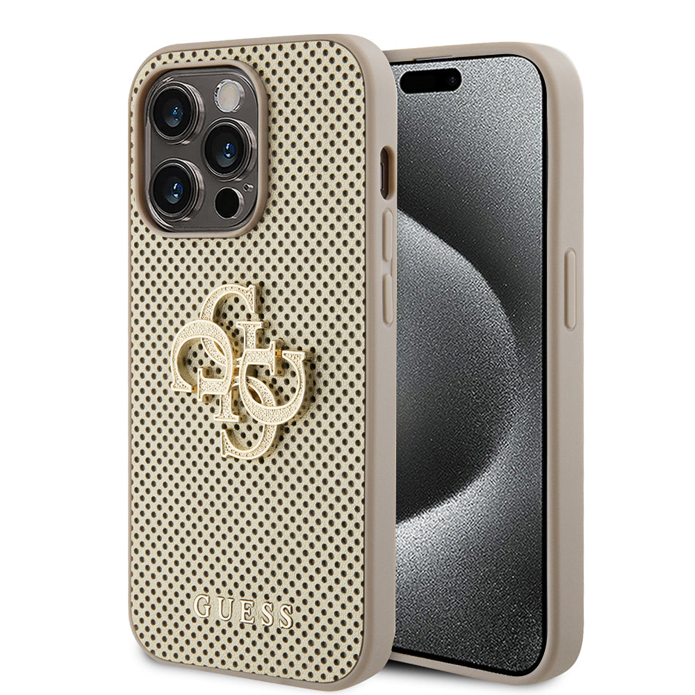 Fodral för Apple iPhone 15 Pro Max, Guess, Perforated 4G, Guld