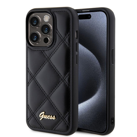 Fodral för Apple iPhone 15 Pro Max, Guess, Quilted Metal Logo, Svart