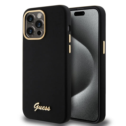 Fodral för Apple iPhone 15 Pro Max, Guess, Script Metal Logo & Frame, Svart