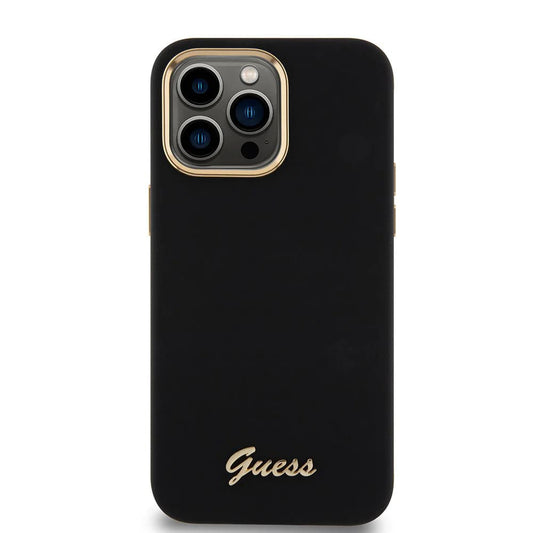 Fodral för Apple iPhone 15 Pro Max, Guess, Script Metal Logo & Frame, Svart