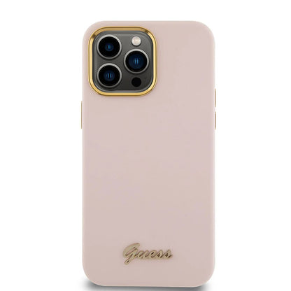 Case for Apple iPhone 15 Pro Max, Guess, Script Metal Logo & Frame, Light Pink