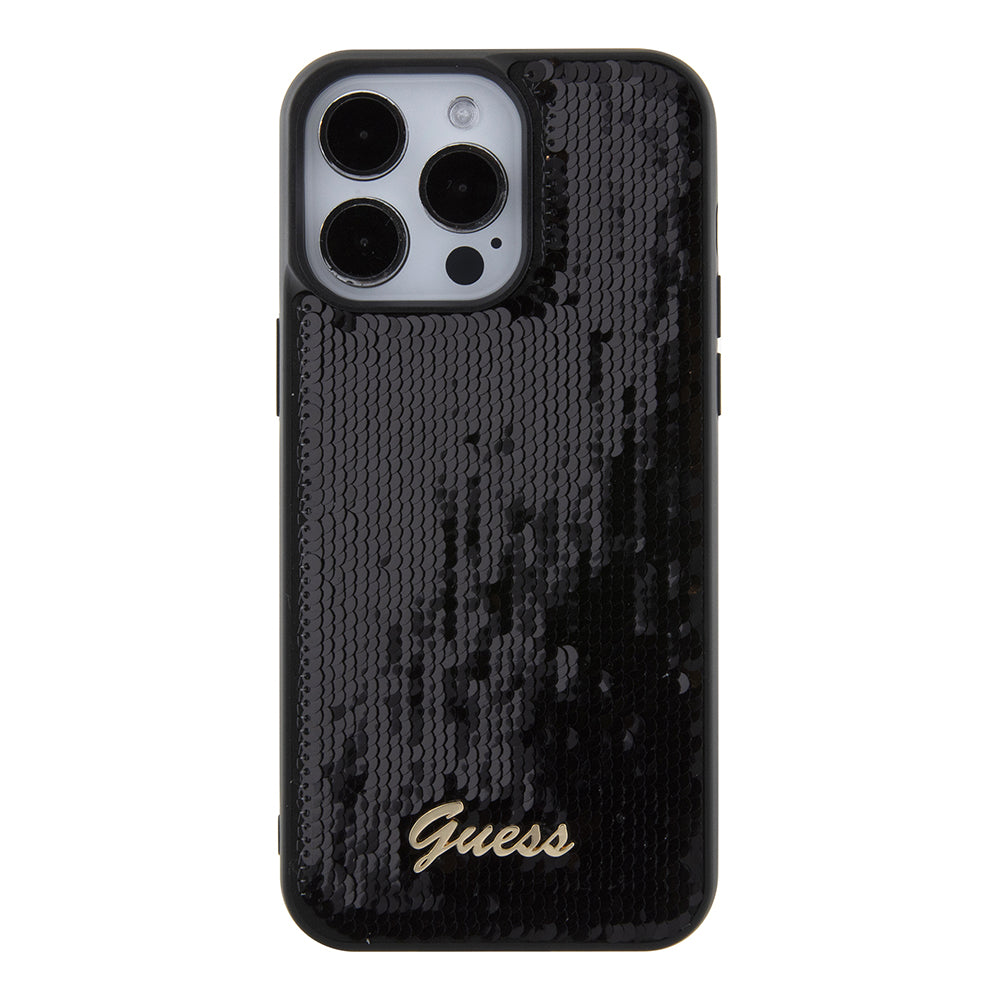 Fodral för Apple iPhone 15 Pro Max, Guess, Sequin Script Logo, Svart GUHCP15XPSFDGSK