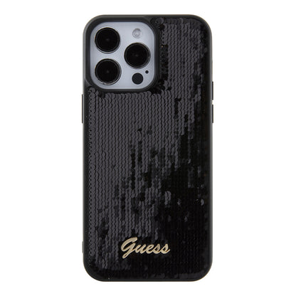 Fodral för Apple iPhone 15 Pro Max, Guess, Sequin Script Logo, Svart GUHCP15XPSFDGSK