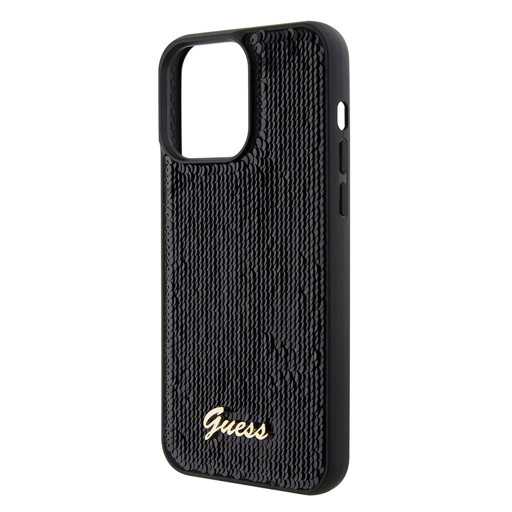 Fodral för Apple iPhone 15 Pro Max, Guess, Sequin Script Logo, Svart GUHCP15XPSFDGSK