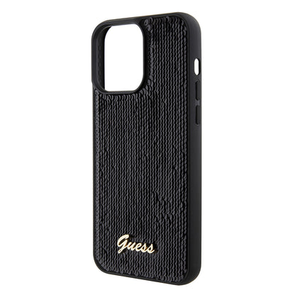 Fodral för Apple iPhone 15 Pro Max, Guess, Sequin Script Logo, Svart GUHCP15XPSFDGSK
