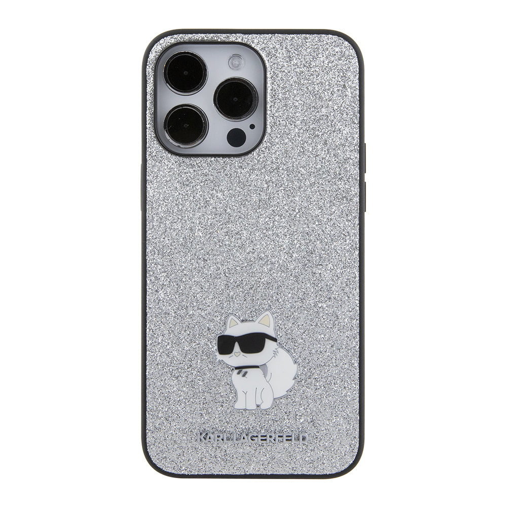 Fodral för Apple iPhone 15 Pro Max, Karl Lagerfeld, Glitter Fixed Choupette Logo, Silver