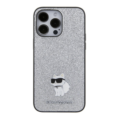 Fodral för Apple iPhone 15 Pro Max, Karl Lagerfeld, Glitter Fixed Choupette Logo, Silver