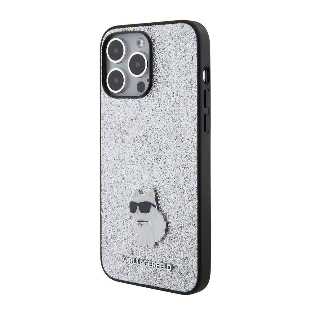 Fodral för Apple iPhone 15 Pro Max, Karl Lagerfeld, Glitter Fixed Choupette Logo, Silver